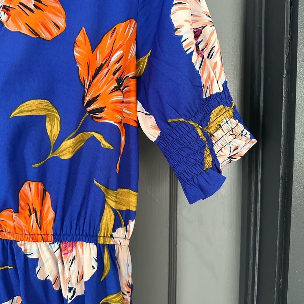 ASOS Womens Floral Midi Dress Size 6 Blue V Neck Long Sleeve Button Front - Picture 4 of 12